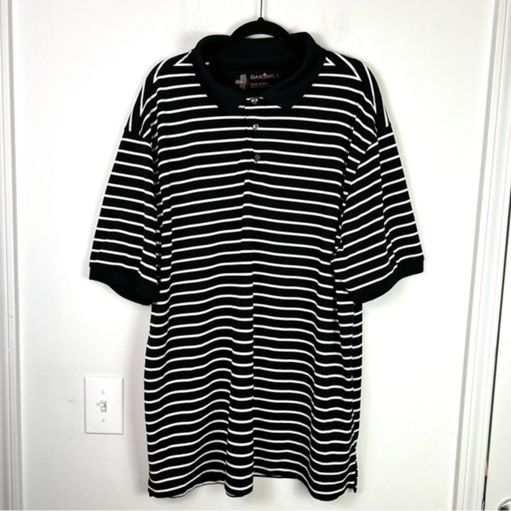 Oak Hill Polo Shirt mens big tall size 2XLT Black White Striped Short Sleeve